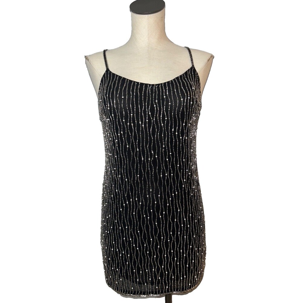 GUESS Womens Y2K Heavily Beaded Chiffon Slinky Slip Mini Dress size 2 Whimsygoth